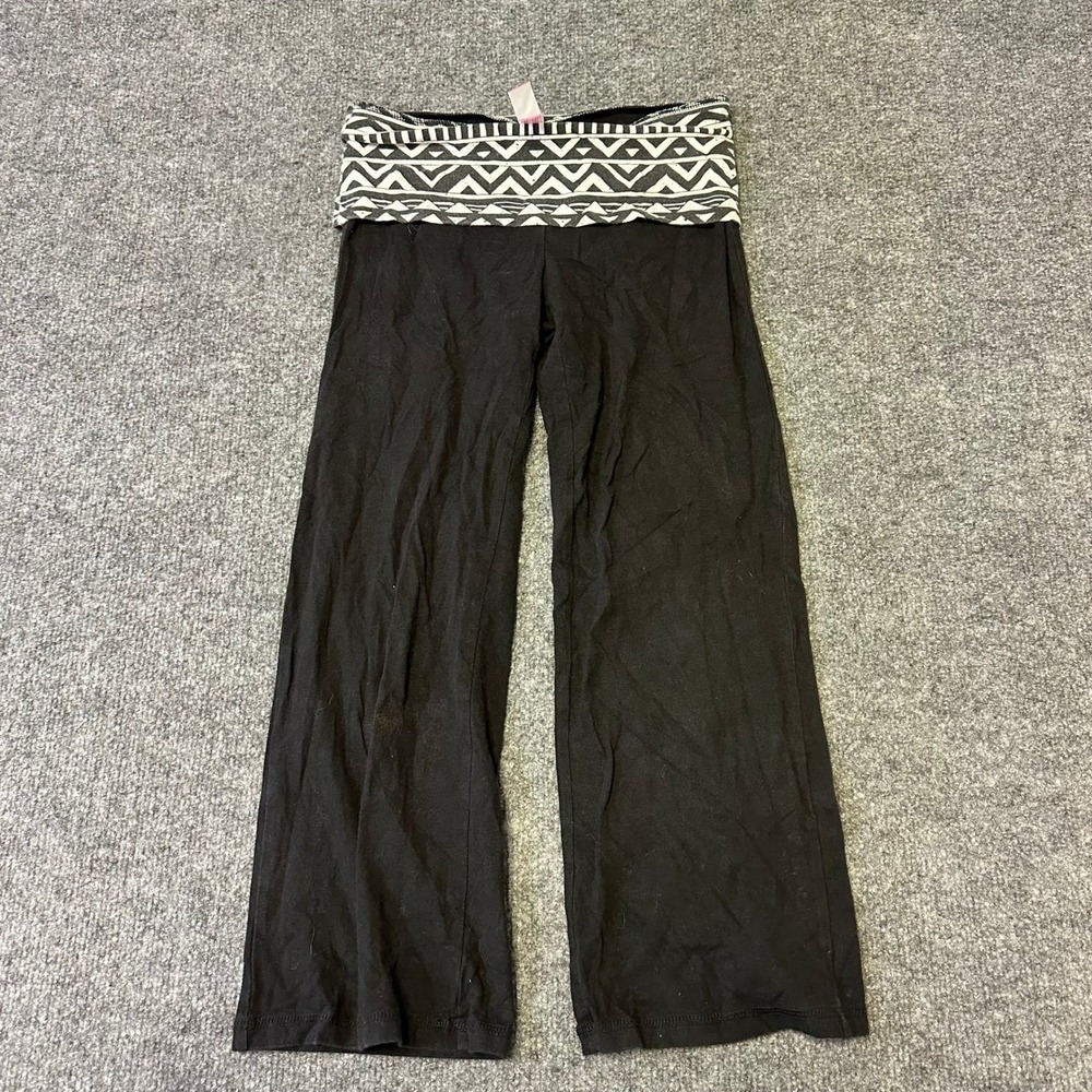 No Boundaries Yoga Pants Womens XS Black Geometric Fold Over Waist Flare Leg